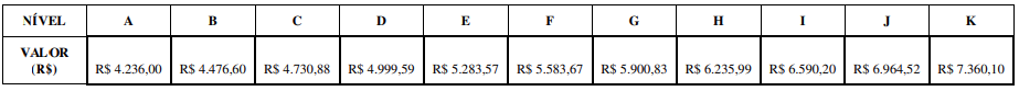tabela remuneratória de cargos recém criados