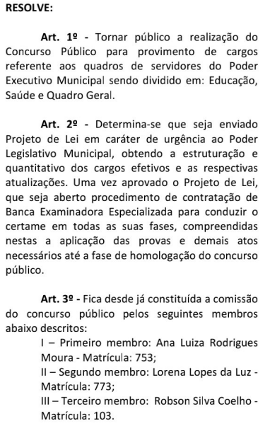 Formada a comissão para o novo edital da Prefeitura