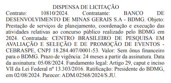 Cebraspe é a banca do concurso BDMG