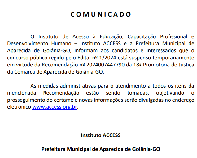 Concurso GCM Aparecida de Goiânia é suspenso