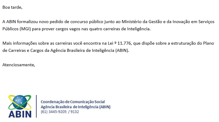 Novo concurso ABIN é solicitado