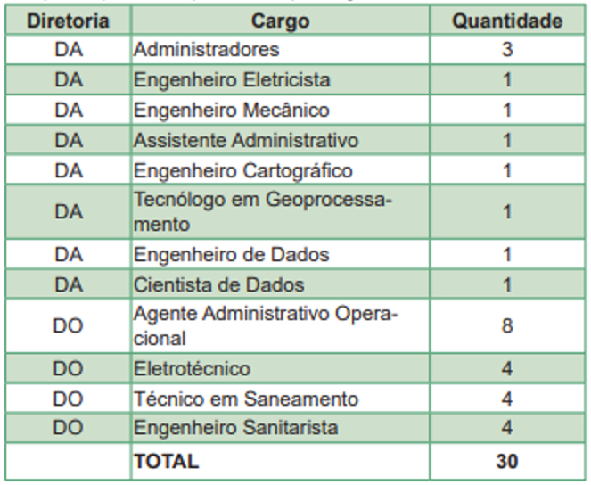 Distribuição dos cargos e vagas previstas 