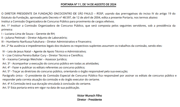 Concurso Fundação Oncocentro SP: comissão formada!