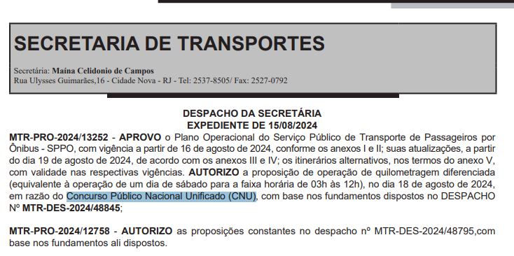 Plano Operacional do Serviço Público de Transporte de Passageiros por ônibus no RJ