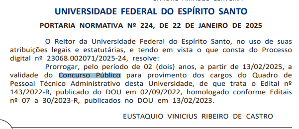 Validade prorrogada concurso UFES