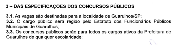 Termo de referência do novo edital da Prefeitura de Guarulhos