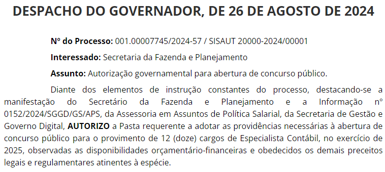 Despacho autoriza 12 vagas para área contábil do concurso Sefaz SP