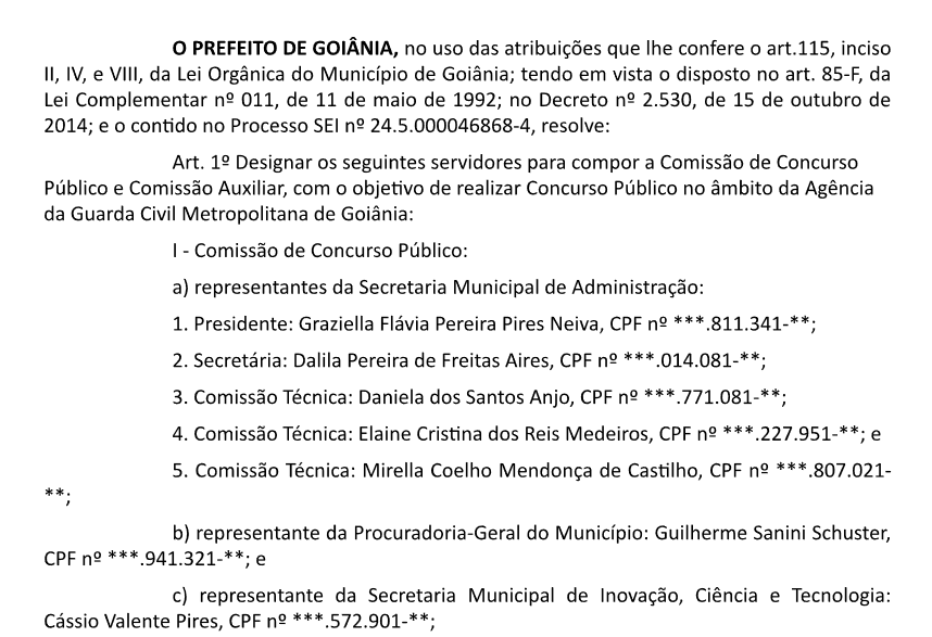 Comissão formada do concurso GCM Goiânia