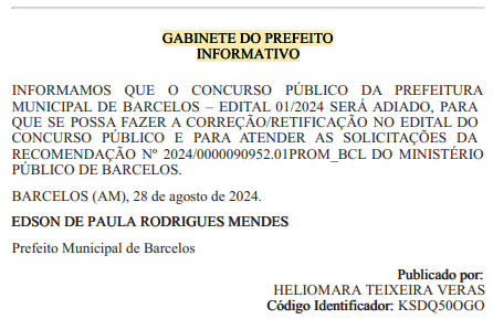 Provas do edital da Prefeitura de Barcelos foram adiadas