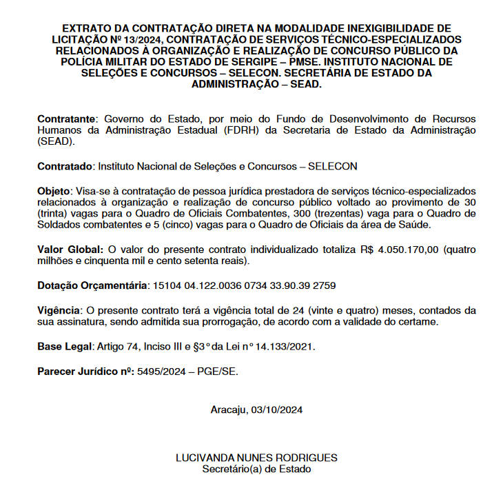 Instituto Selecon é a banca do concurso PM SE