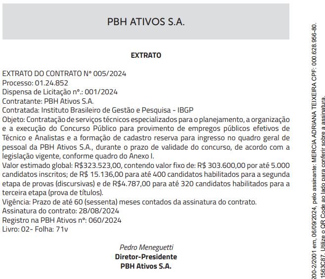 Concurso PBH Ativos: IBGP Contratada Como Banca!