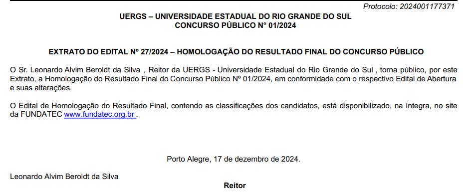 Homologado o resultado final do concurso UERGS