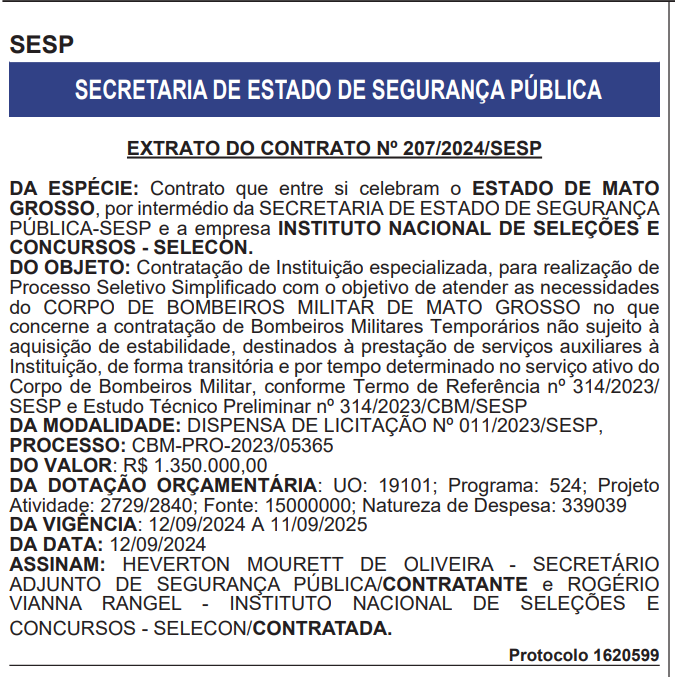 Instituto Selecon é a banca do PSS Bombeiro MT Temporários