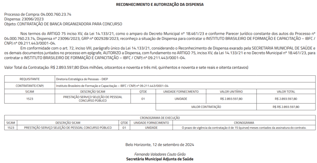 IBFC é a banca do concurso SMS BH