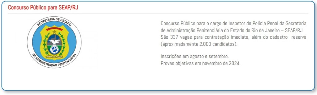 Como estudar para a Polícia Penal RJ: página da banca