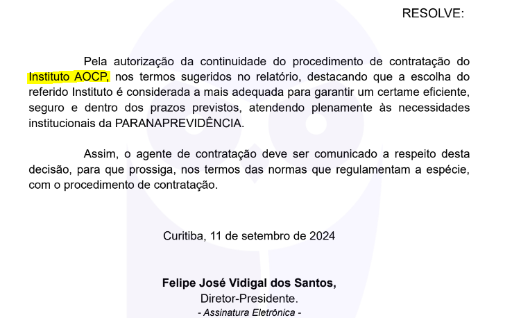 AOCP é a banca organizadora do novo Concurso ParanaPrev