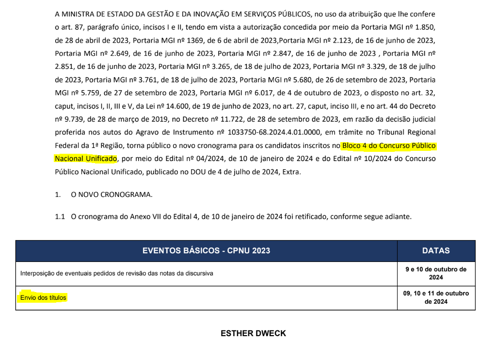 CNU: alterado o prazo para envio dos títulos do bloco 4