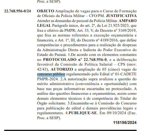 ampliação das vagas do concurso PM PR Cadete