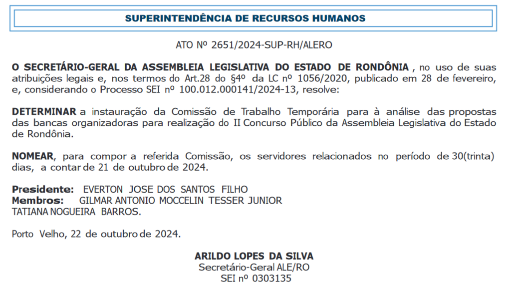 concurso ale ro comisão propostas bancas