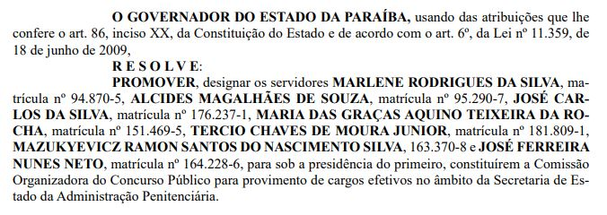 Comissão do concurso Polícia Penal PB