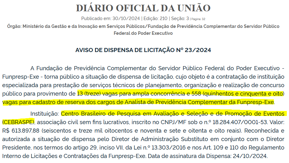 Cebraspe é a banca do concurso Funpresp-EXE! 571 vagas