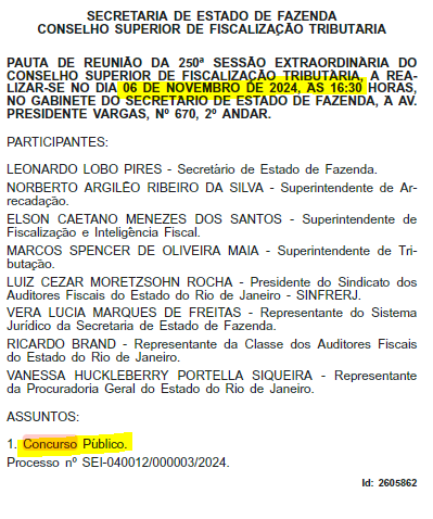 CSFT se reunirá quarta (6) para discutir o concurso Sefaz RJ