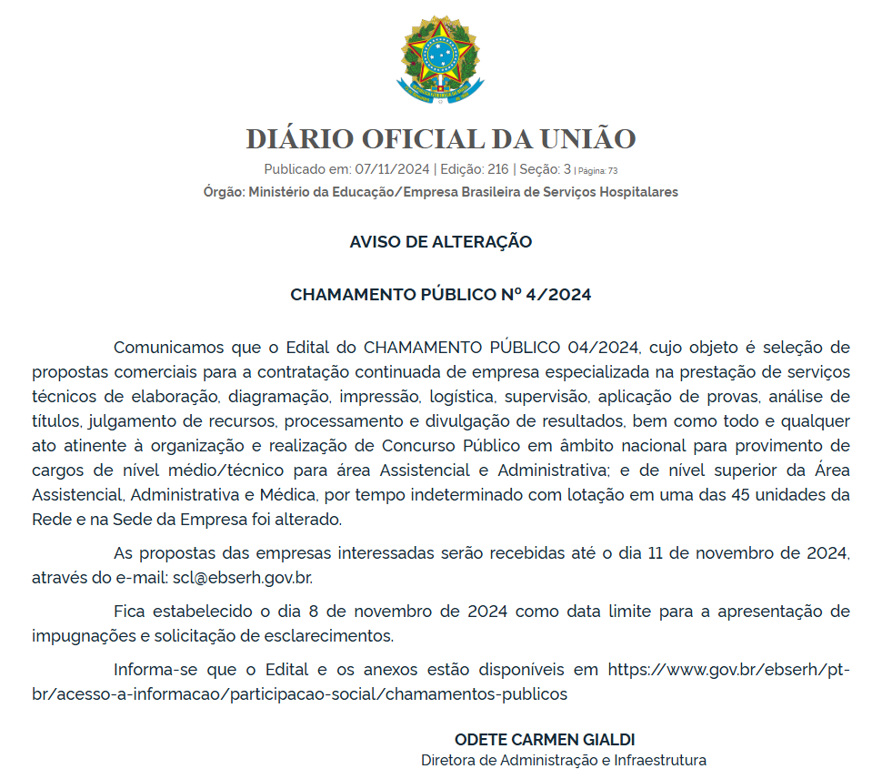 Empresas podem enviar suas propostas até o dia 11/11