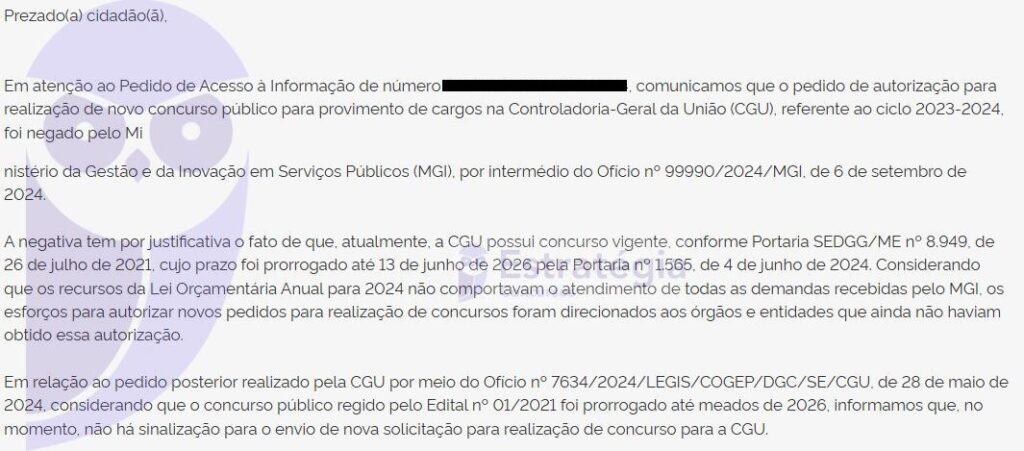 MGI nega pedido de novo concurso para a CGU