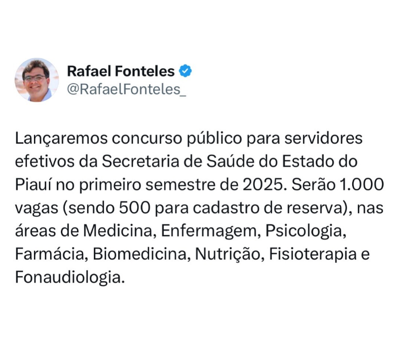 Governador confirma MIL vagas no concurso SESAPI