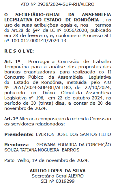 concurso ale ro comissão alterada e prazo prorrogado