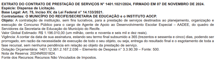 SME Recife define Instituto AOCP como banca