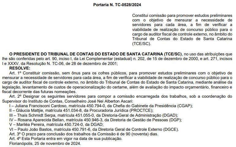 Concurso TCE SC: comissão formada para novo edital