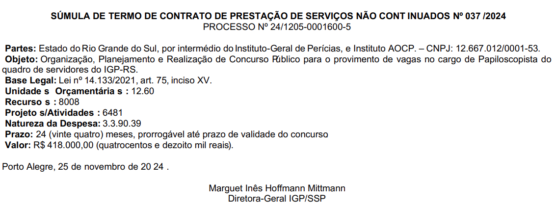 Instituo AOCP é a banca do concurso IGP RS