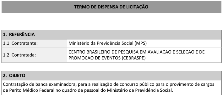 Termo de Dispensa de Licitação do novo concurso INSS