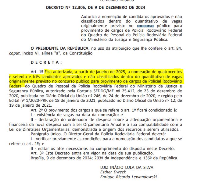 Autorizada nomeação de 473 excedentes do concurso PRF