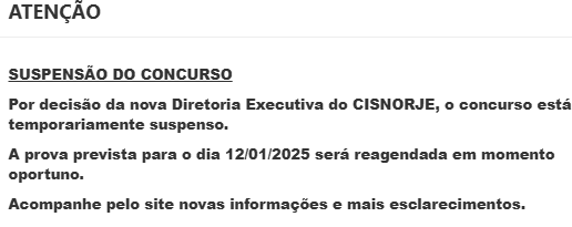 Provas do concurso CISNORJE estão suspensas