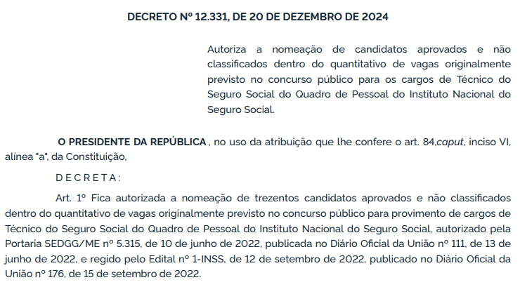 Autorizada a convocação de 300 excedentes do concurso INSS