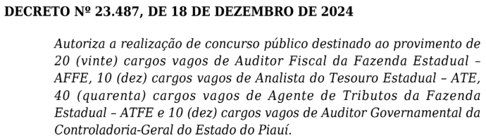 Concurso CGE PI: autorizado; 10 vagas para Auditor!