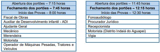 Horários de prova do Concurso Flórida Paulista
