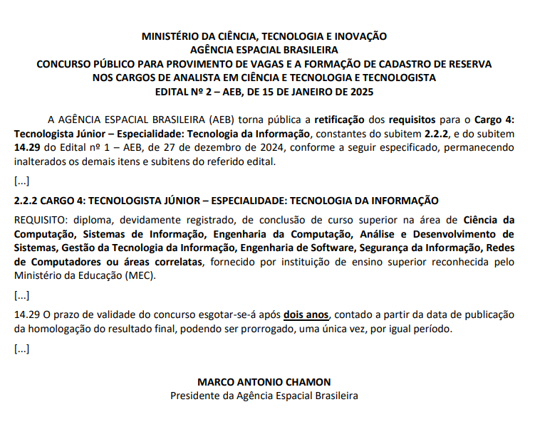 Primeira retificação do concurso AEB; veja o que mudou!