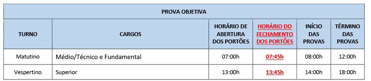 horários das provas do concurso sms são josé saúde sc