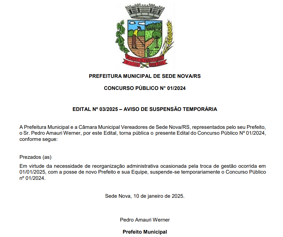 Concurso Sede Nova está suspenso temporariamente!