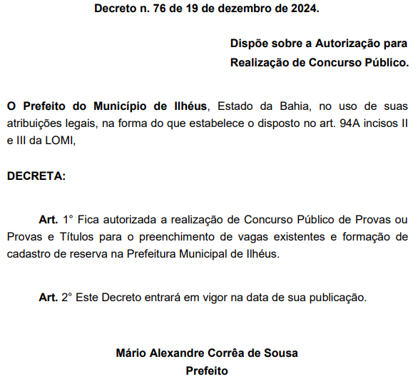 Concurso da prefeitura de Ilhéus BA está autorizado!