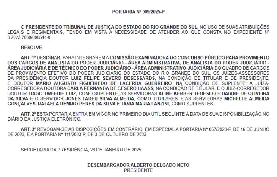 Concurso TJ RS: comissão alterada