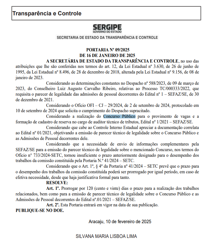 Sefaz SE: prazo para finalização dos trabalhos é prorrogado