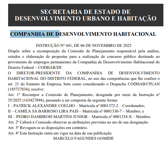 Concurso Codhab DF: comissão é recomposta; entenda!