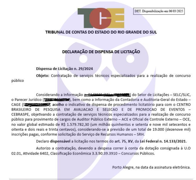 É OFICIAL! Cebraspe será a banca do concurso TCE RS