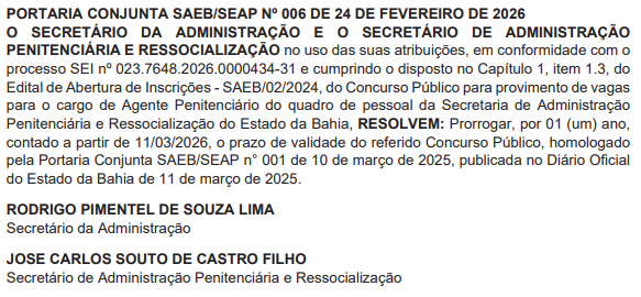 Validade do concurso Polícia Penal BA
