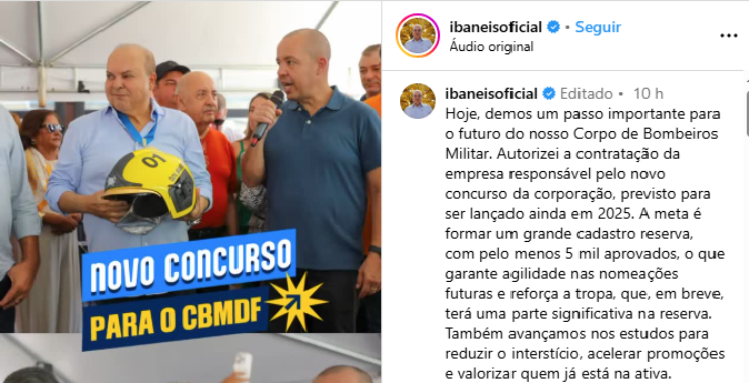 Governador confirma edital do concurso Bombeiro DF até junho