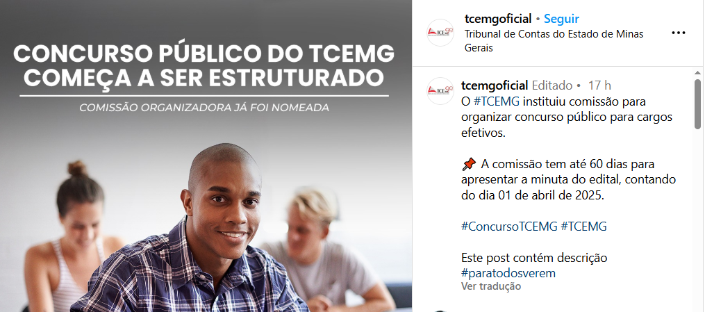 TCE MG confirma minuta do edital até o dia 30 de maio!